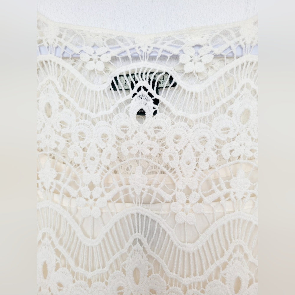 Ralph Lauren 100%Cotton White Crochet Sheath Dress 3/4 Sleeve Crew Neck Lined M - Picture 14 of 16